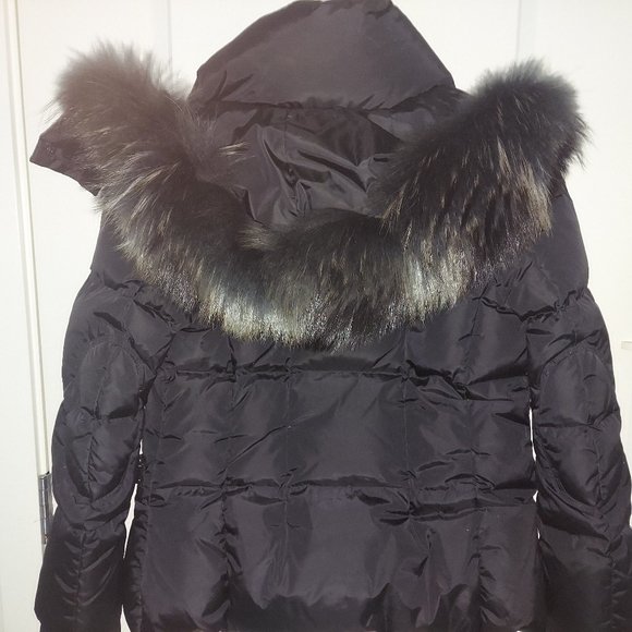 SAM. New York Black Down Puffer Jacket Coat with a fur trim hoodie - Picture 2 of 4